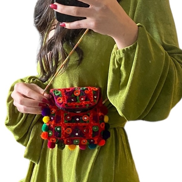 Free People Handbags - Embroidered Mini Bag Pom Pom Multicolored Shoulder Bag